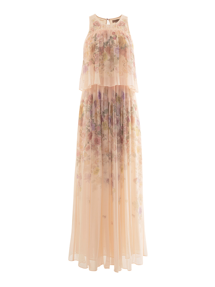Lichtroze maxi-jurk in bloemenprint Twinset 