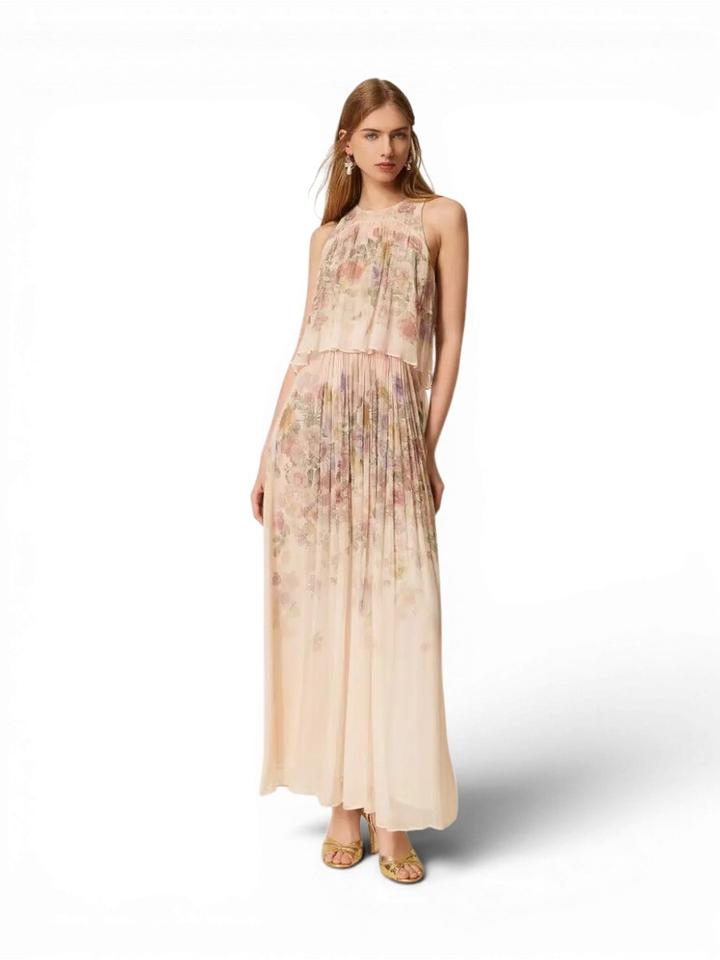 Lichtroze maxi-jurk in bloemenprint Twinset 