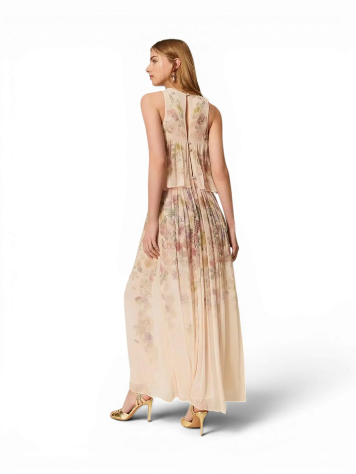 Lichtroze maxi-jurk in bloemenprint Twinset 