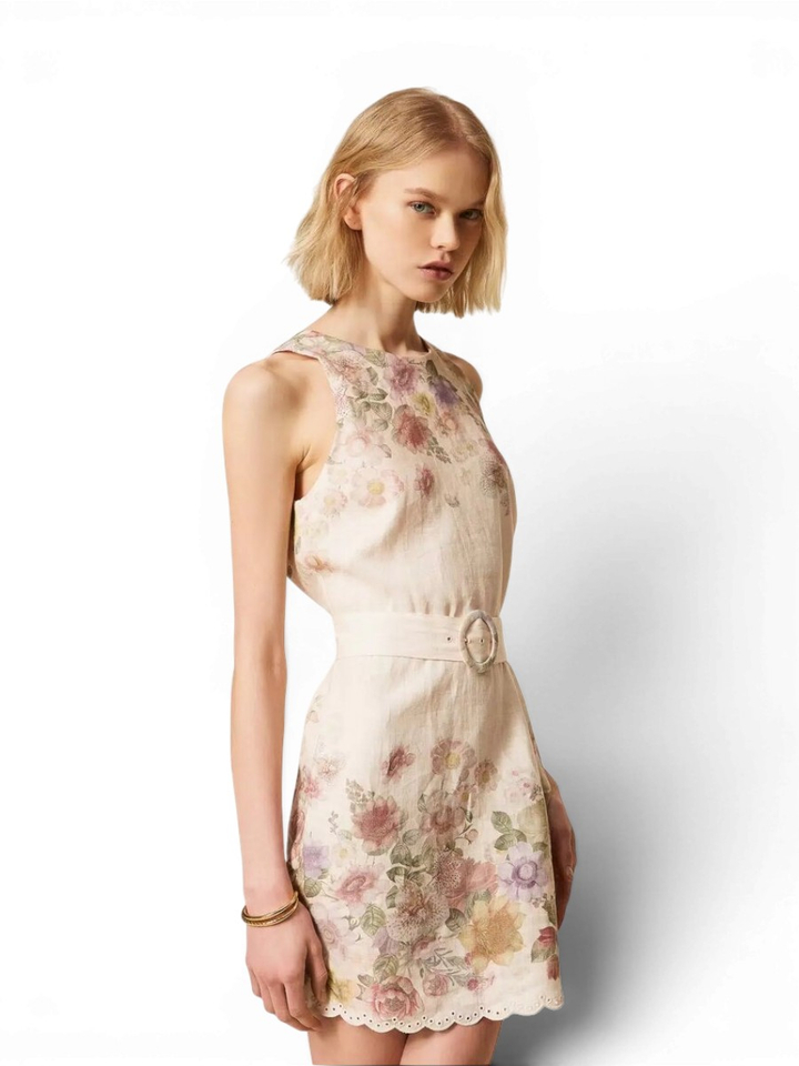 Linnen jurk in bloemenprint Twinset