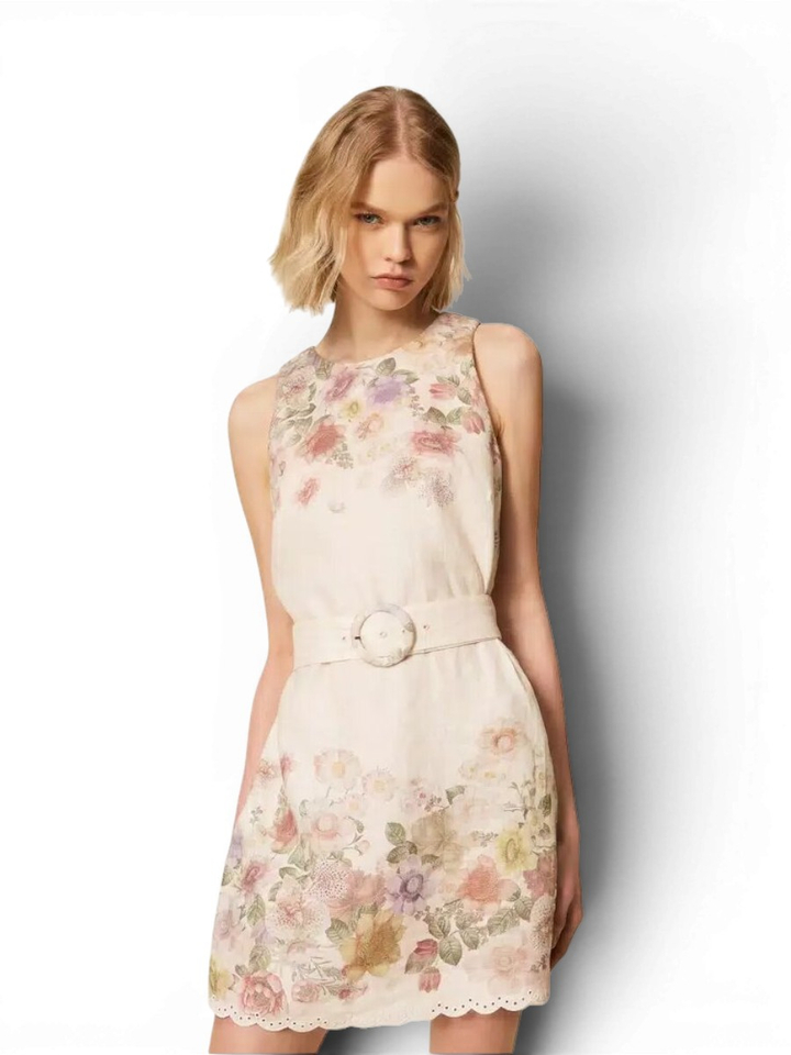 Linnen jurk in bloemenprint Twinset