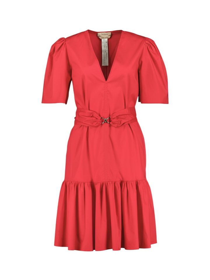 Rode kort jurk van poplin met een riem met logo Twinset
