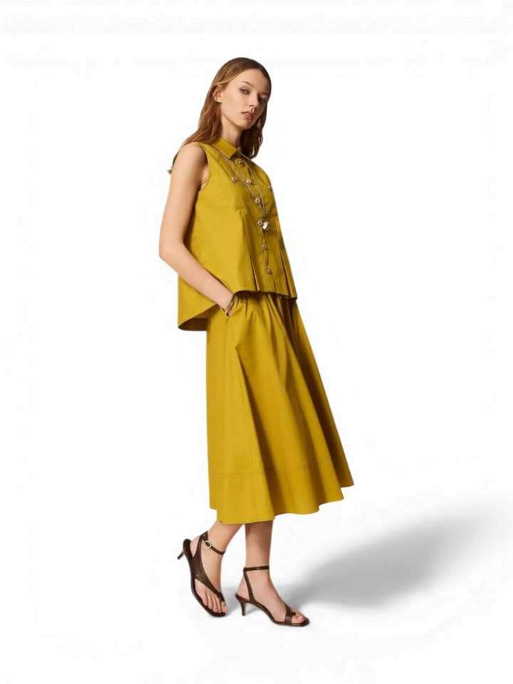 Groene halflange poplin rok met knopen Twinset 