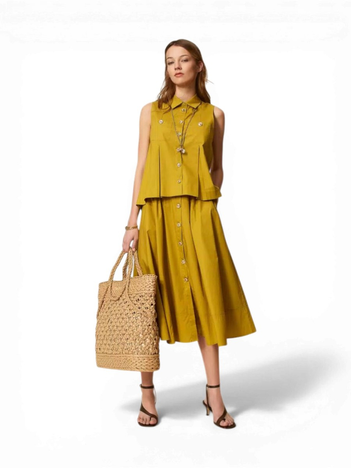 Groene halflange poplin rok met knopen Twinset 