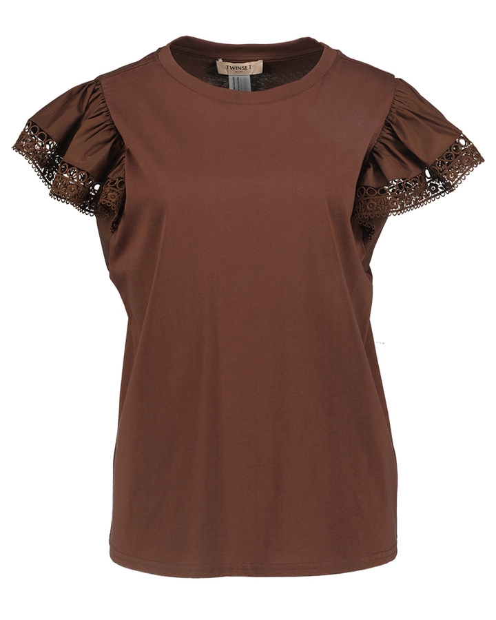 Bruine t-shirt met fantasie aan de mouw Twinset Milano