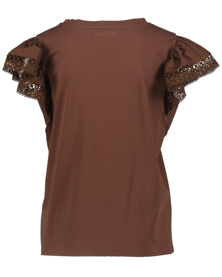 Bruine t-shirt met fantasie aan de mouw Twinset Milano