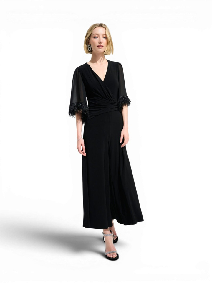 Zwarte jumpsuit met voile, fantasie aan de mouw Joseph Ribkoff