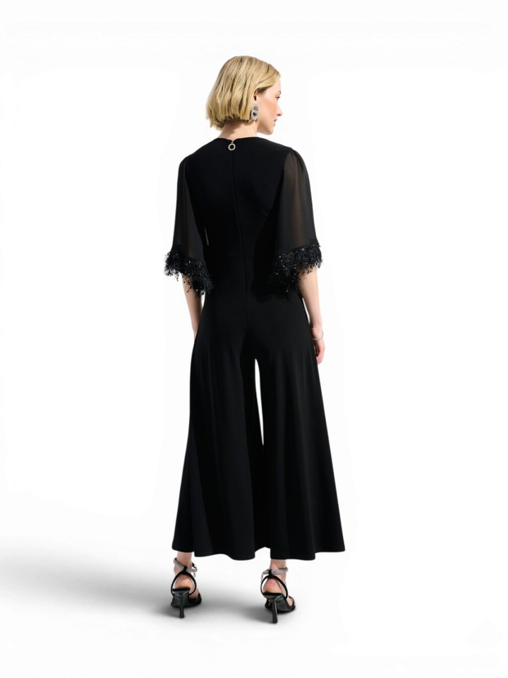 Zwarte jumpsuit met voile, fantasie aan de mouw Joseph Ribkoff