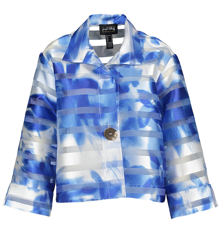 Blauw jasje met doorzichtige strepen en bloemenprint Joseph Ribkoff
