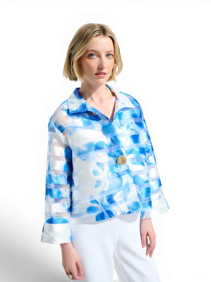 Blauw jasje met doorzichtige strepen en bloemenprint Joseph Ribkoff