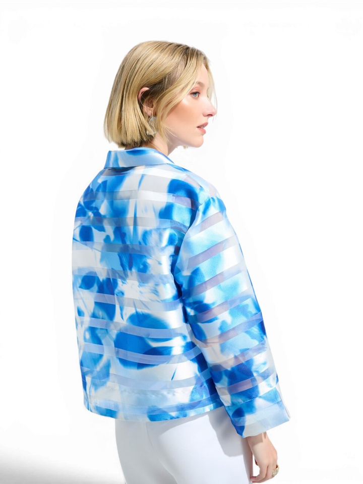 Blauw jasje met doorzichtige strepen en bloemenprint Joseph Ribkoff