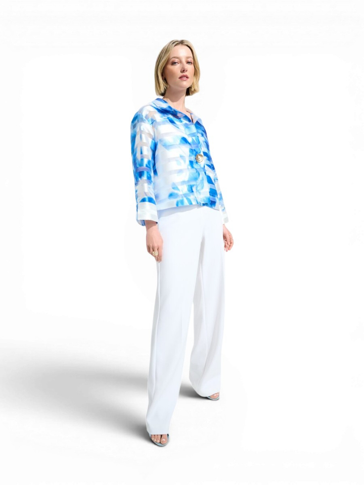 Blauw jasje met doorzichtige strepen en bloemenprint Joseph Ribkoff