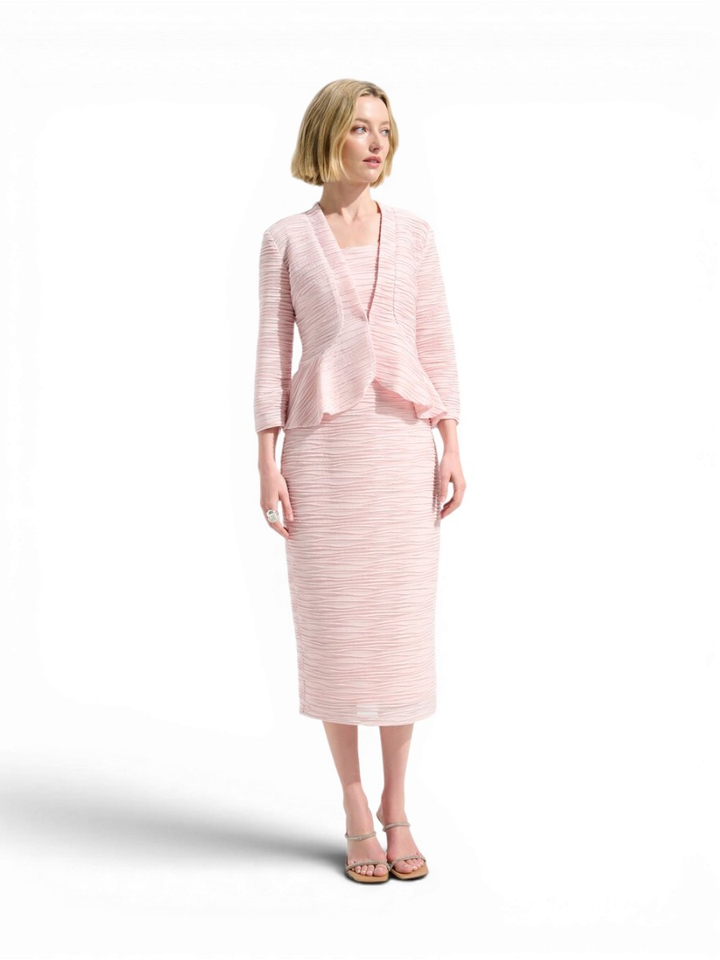 Roze set top en jas met zilver structuur Joseph Ribkoff