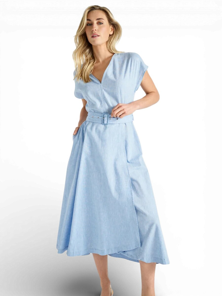 Blauwe maxi jurk met V-hals Marie Méro