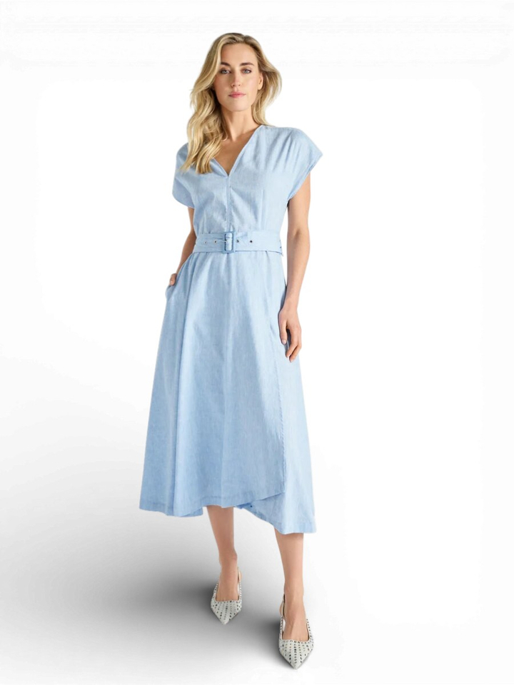 Blauwe maxi jurk met V-hals Marie Méro