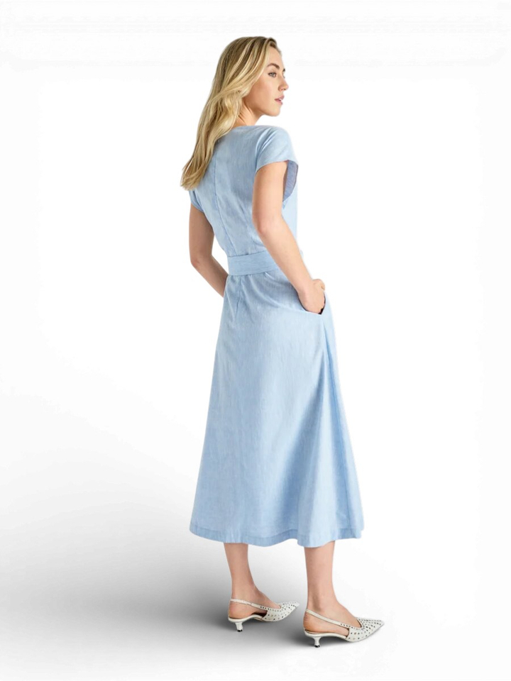 Blauwe maxi jurk met V-hals Marie Méro