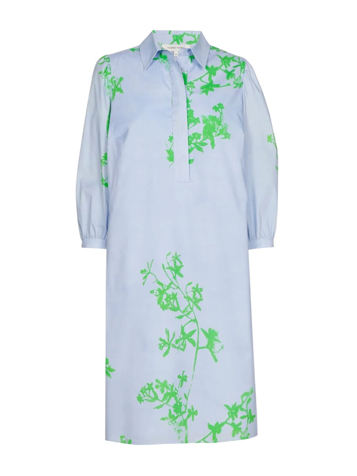 Blauwe jurk met groene bloemenprint Marie Mero