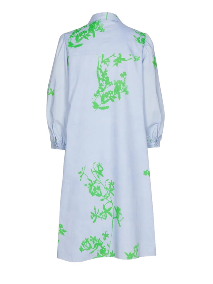 Blauwe jurk met groene bloemenprint Marie Mero