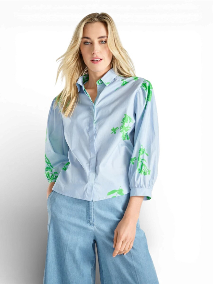 Blauwe bloes met groene bloemenprint Marie Mero