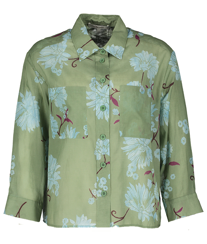 Groene bloes met bloemenprint