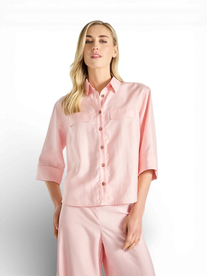 Roze geklede blouse met knoopsluiting Marie Mero