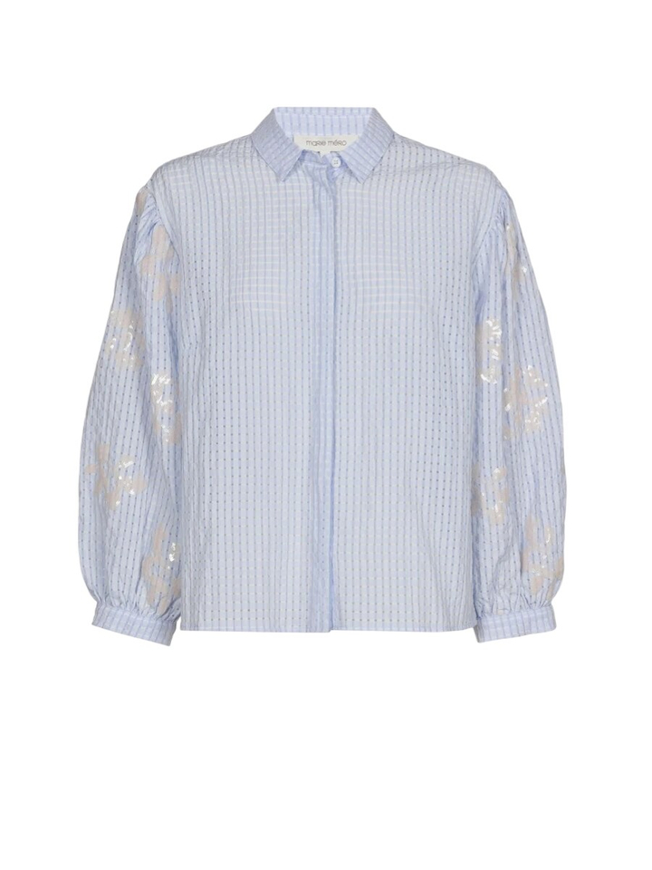 Blauwe geruite blouse met pailetten details Marie Méro