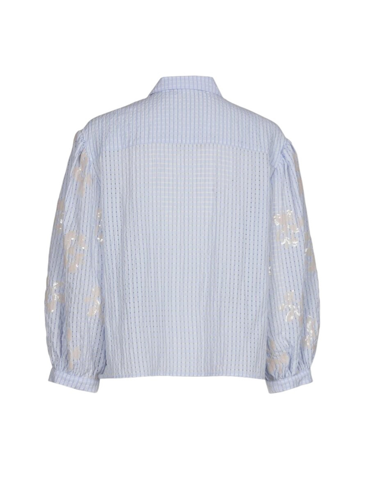 Blauwe geruite blouse met pailetten details Marie Méro