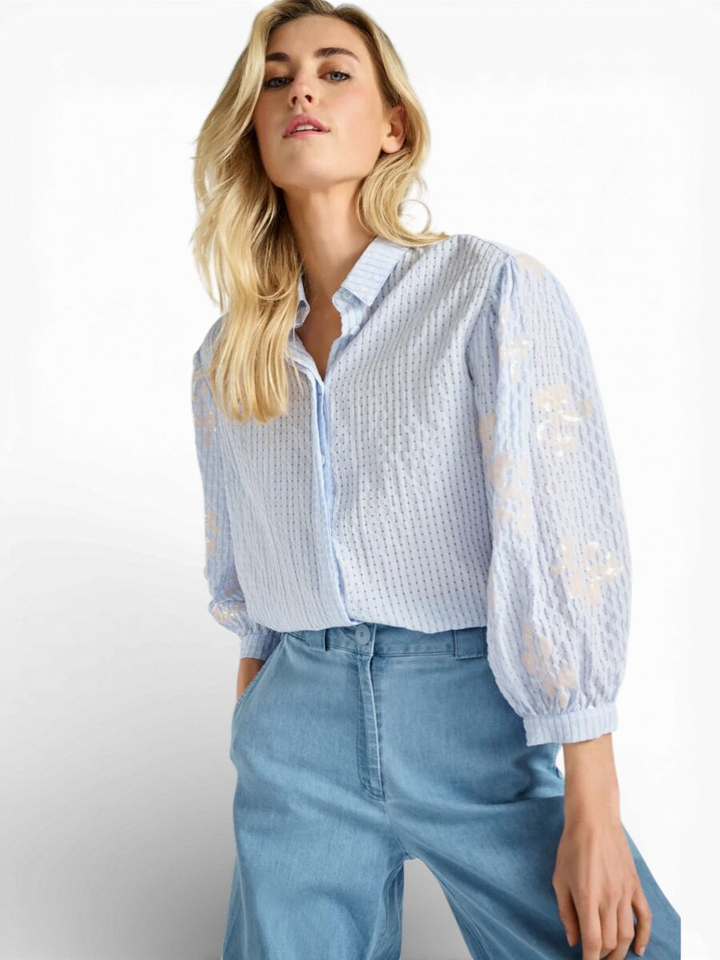 Blauwe geruite blouse met pailetten details Marie Méro