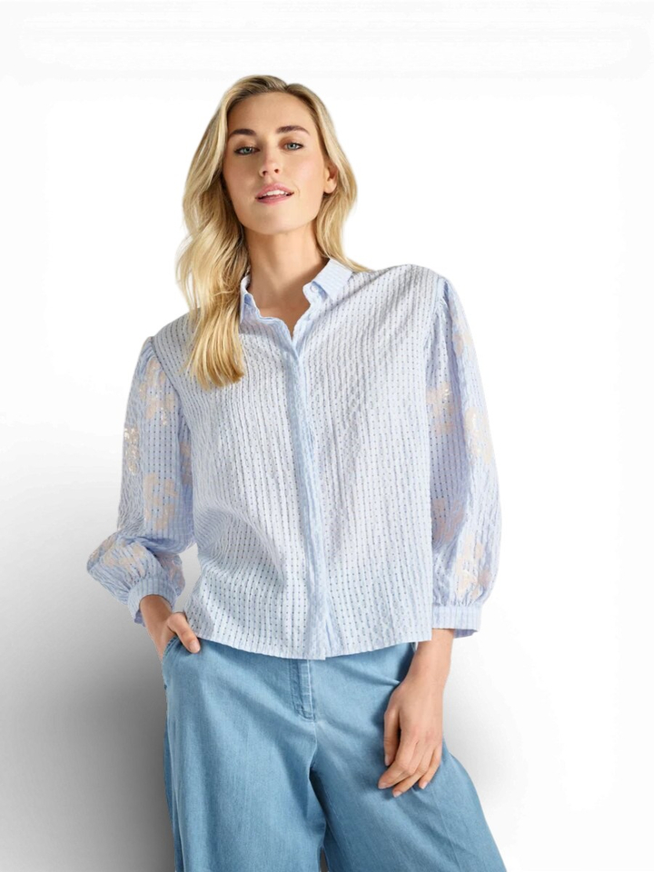 Blauwe geruite blouse met pailetten details Marie Méro