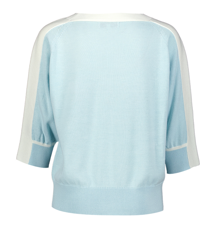 Blauwe trui met ecru detail  Marie Mero