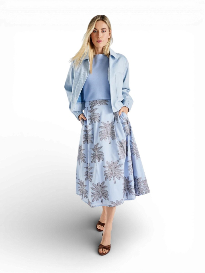 Blauwe blouse met licht motief en knopen Marie Méro 