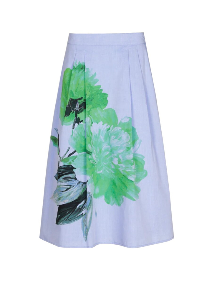 Blauwe rok met groene bloemenprint Marie Mero