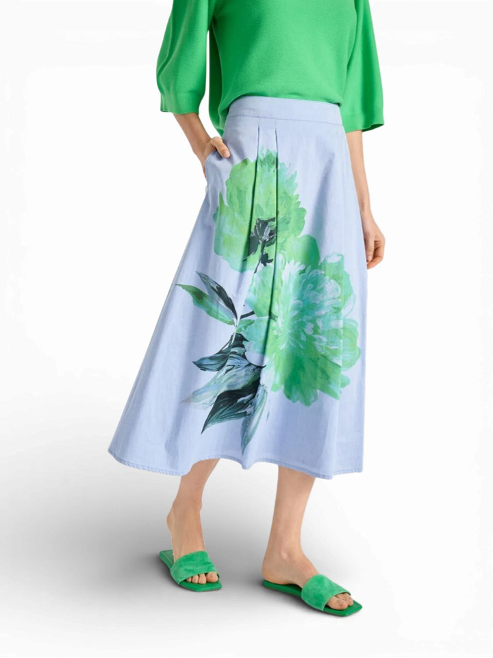 Blauwe rok met groene bloemenprint Marie Mero