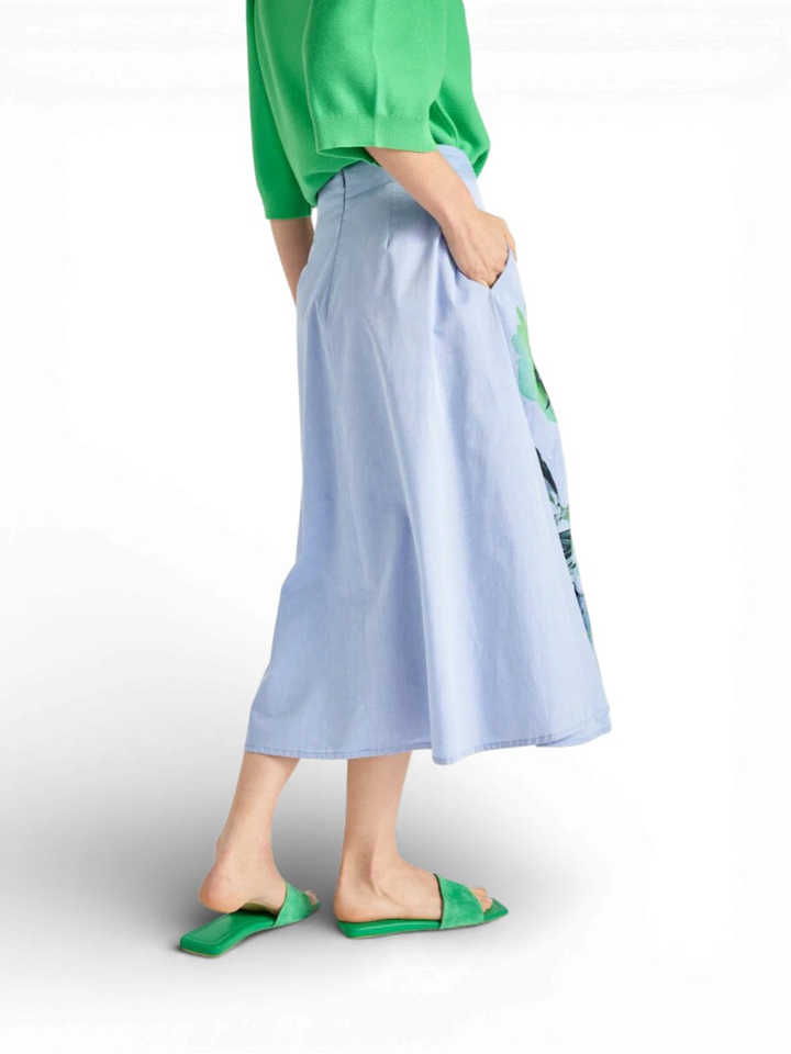 Blauwe rok met groene bloemenprint Marie Mero