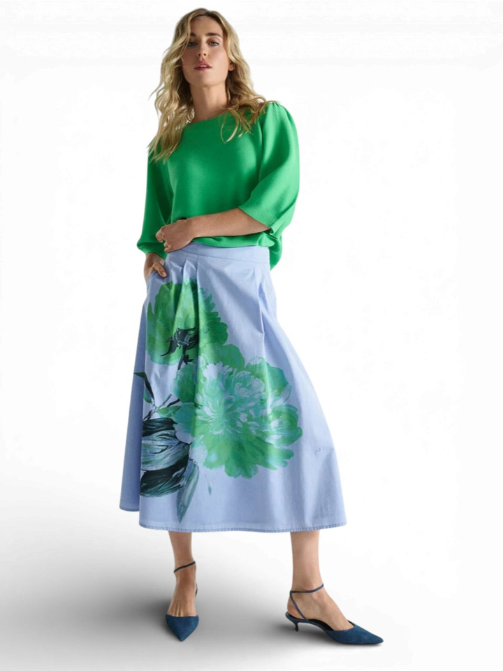 Blauwe rok met groene bloemenprint Marie Mero