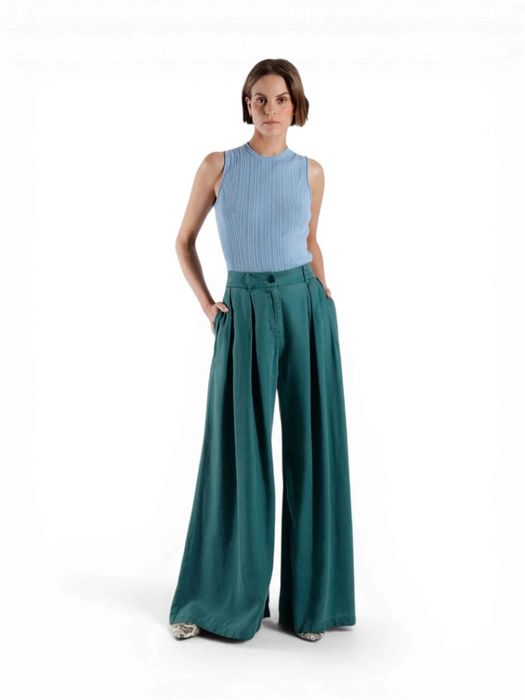 Groene soepelvallende broek met hoge taille Lapaz Julia June