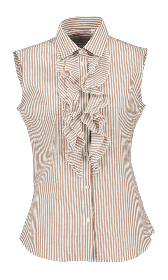 Beige gestreepte mouwloze bloes met frul Christiana Conti 