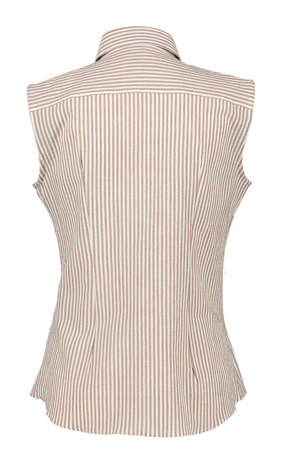 Beige gestreepte mouwloze bloes met frul Christiana Conti 