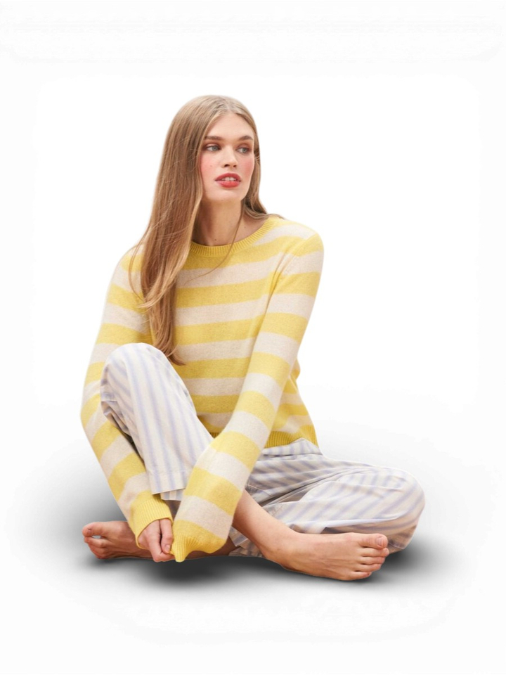 Gele gestreepte cachemire trui Stripe Crew Jumper