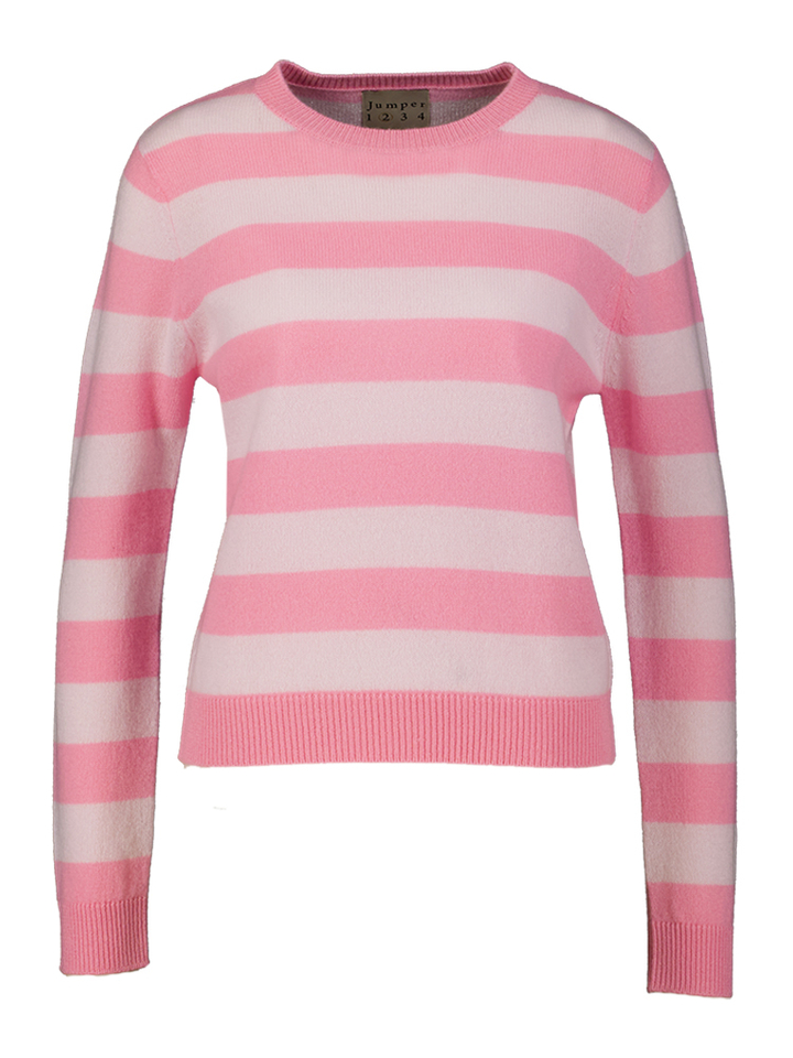Roze gestreepte cachemire trui Crop Crew Jumper