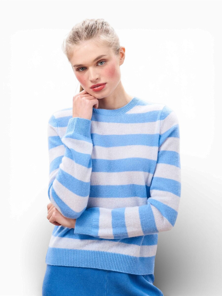 Blauwe gestreepte cachemire trui Stripe Crew Jumper