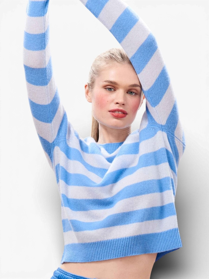 Blauwe gestreepte cachemire trui Stripe Crew Jumper