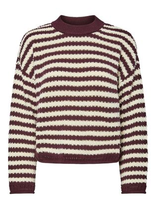 Y.A.S Bordeaux en ecru gestreepte pull met ronde hals Yasporta