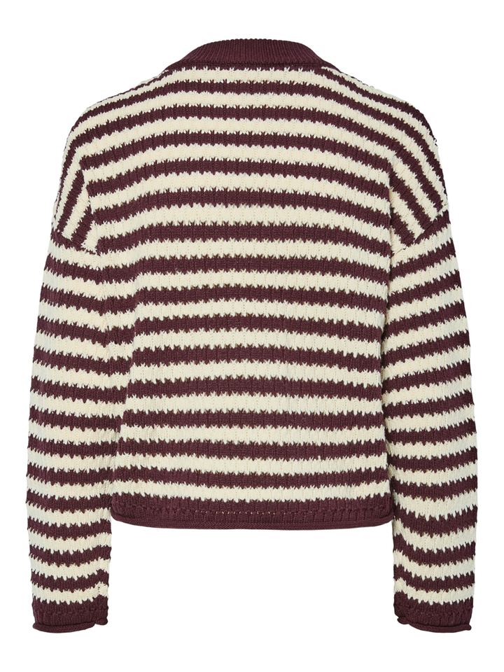 Bordeaux en ecru gestreepte pull met ronde hals Yasporta Y.A.S