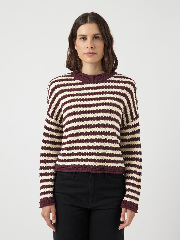Bordeaux en ecru gestreepte pull met ronde hals Yasporta Y.A.S