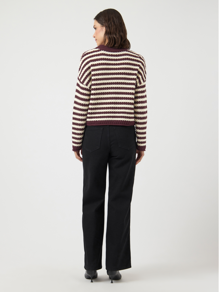 Bordeaux en ecru gestreepte pull met ronde hals Yasporta Y.A.S