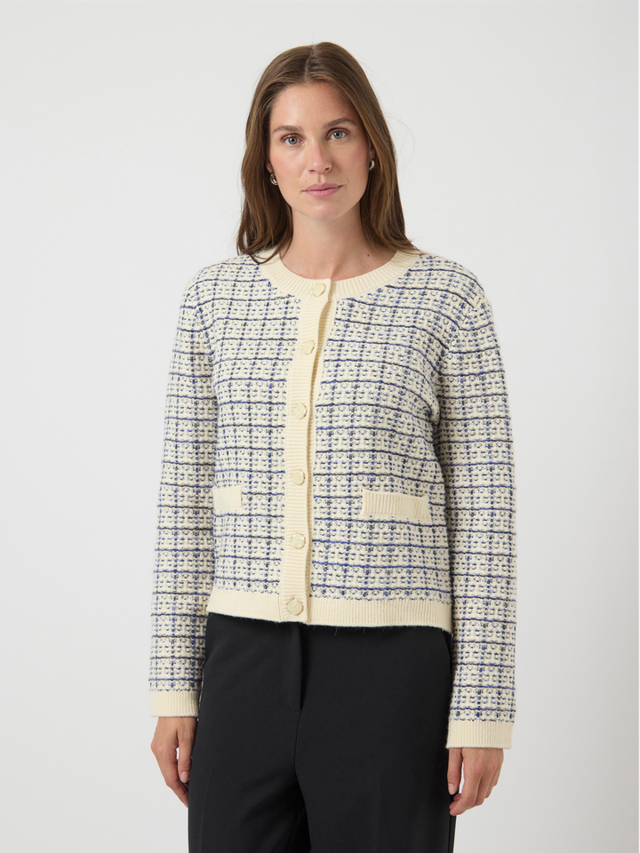 Ecru gilet met kobaltblauwe en zwarte details Yaslivia Y.A.S