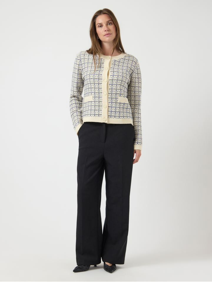 Ecru gilet met kobaltblauwe en zwarte details Yaslivia Y.A.S