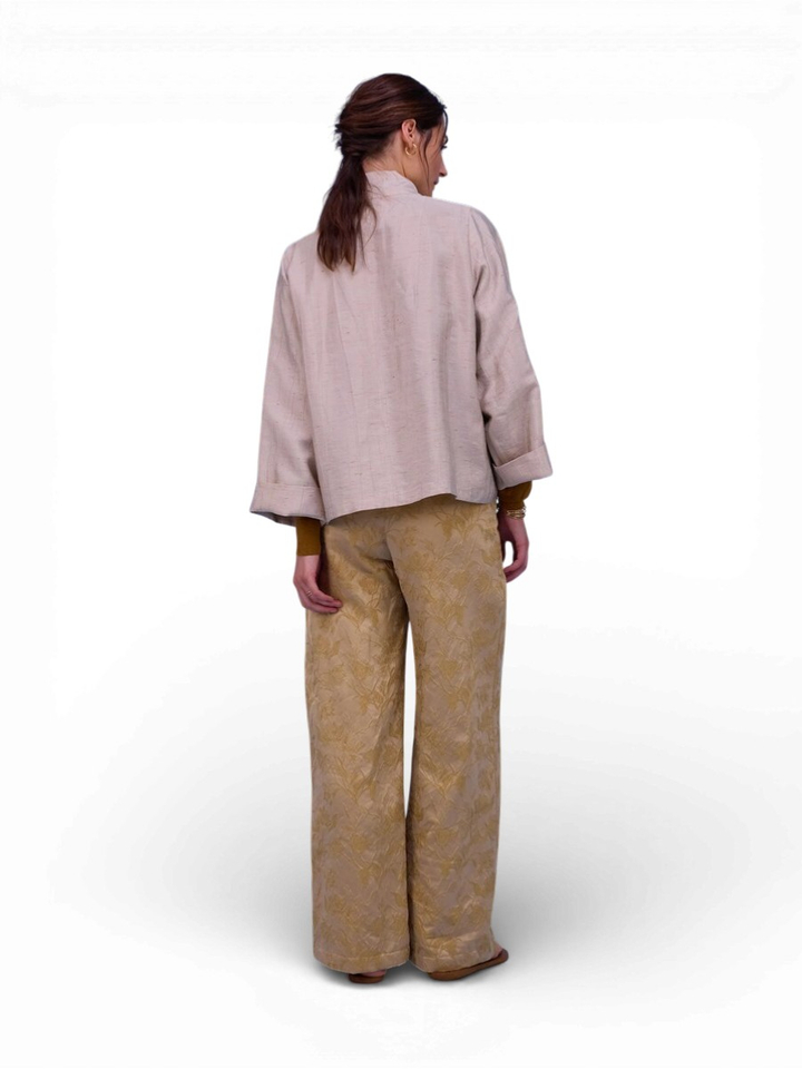 Beige openvallende gilet met kleur detail Flenn Nathalie Vleeschouwer 