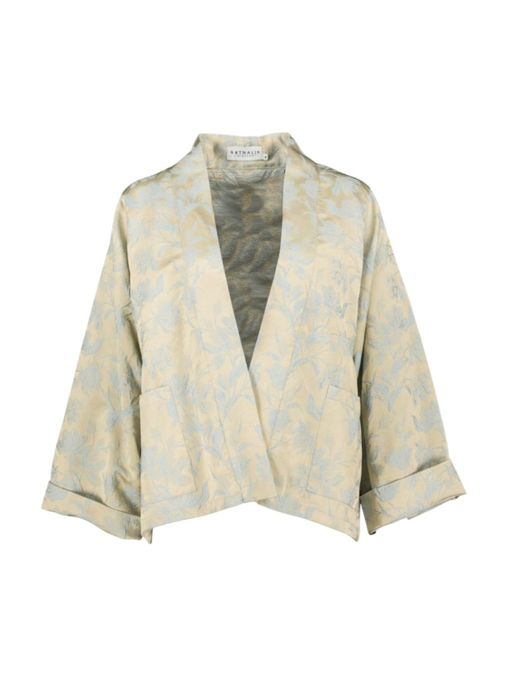 Beige kimono met bloemenprint Flenn Nathalie Vleeschouwer 